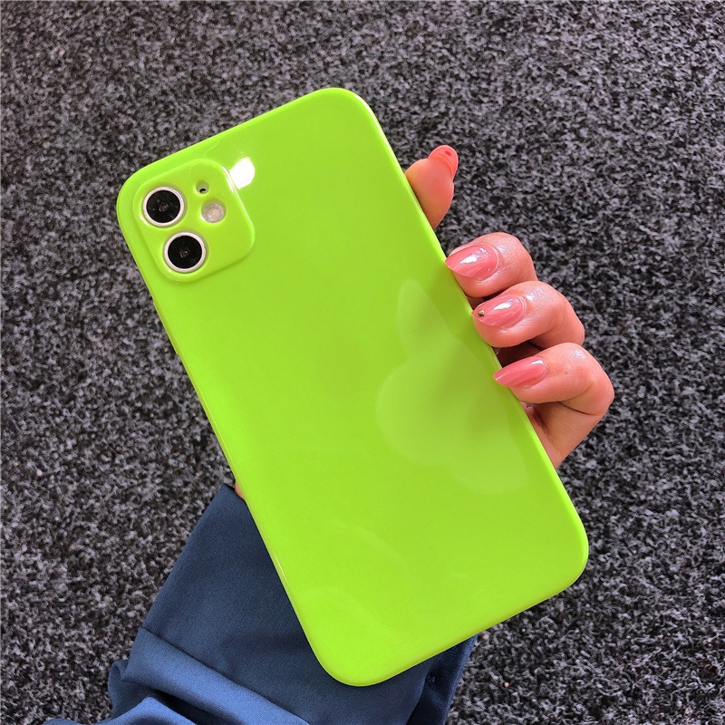 Soft Case TPU Warna Hijau Fluorescent Untuk iPhone 14 13 12 11 Pro X XS MAX XR Se20 7 8 Plus