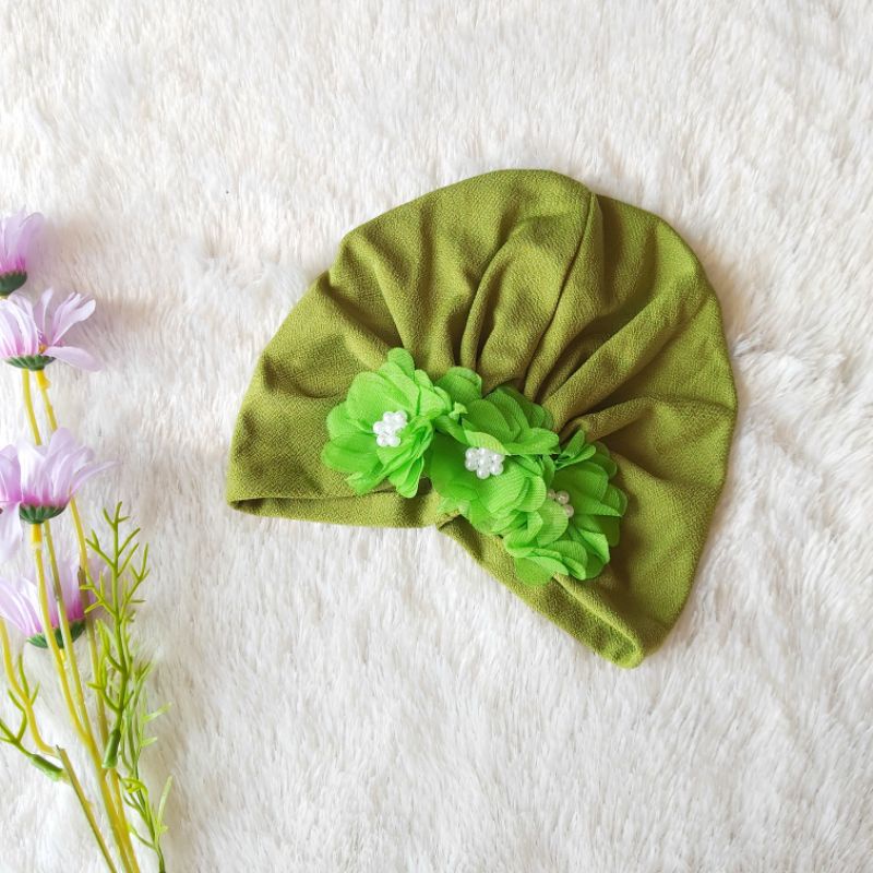 Turban Bayi 0-3th Bunga Besar - Bandana bayi - Kerudung Anak Bayi-Hijau