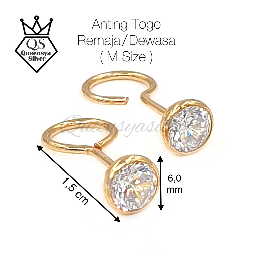 Anting Perak Asli Anting Toge Asli Silver 925 Lapis Emas Ukuran BAYI / REMAJA / DEWASA || Queensya Silver