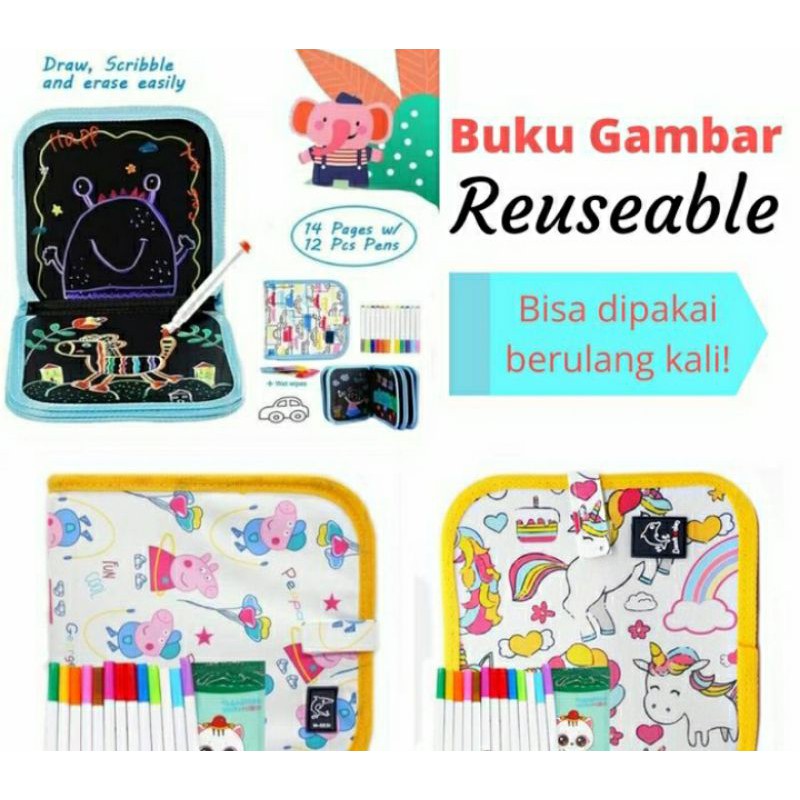 

Buku Gambar Mewarnai / Pepa Unicorn /Reuseable Drawing Book
