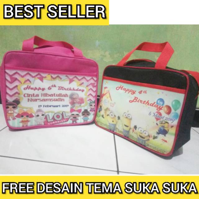 

Tas Ulang Tahun Polyster Bahan Tebal Super Awet + Kantong Depan tas ulang tahun bingkisan snack