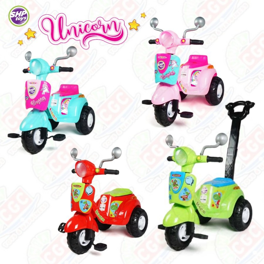 Sepeda Anak Roda 3 Tricycle Scooter 609 Fitur Musik dan Tongkat Dorongan Sepeda Roda Tiga