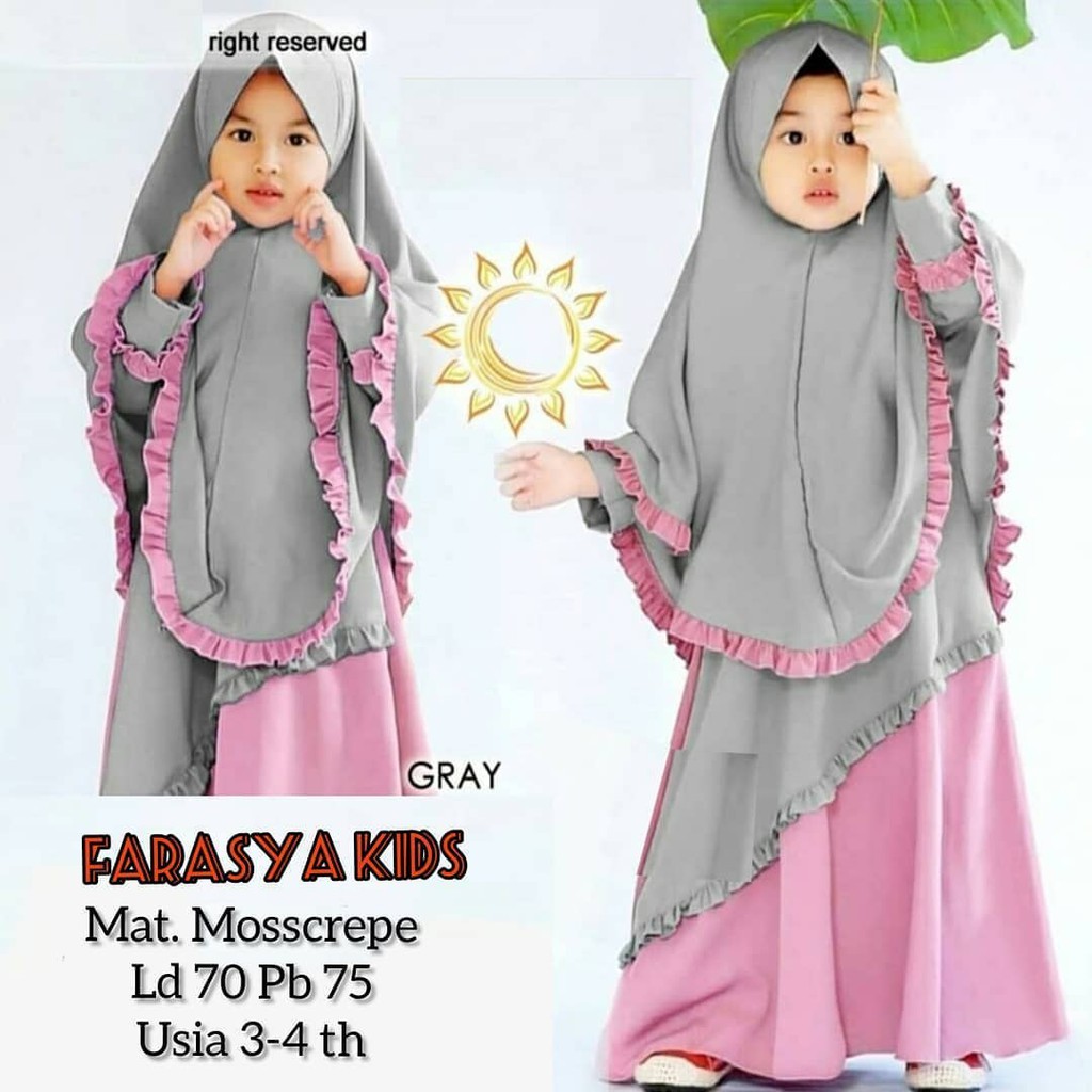 FARASYA SYARI KIDS Gamis Anak 3-4 tahun Panjang Trendy Modern Kids Baju Panjang Stelan Syar’i Polos