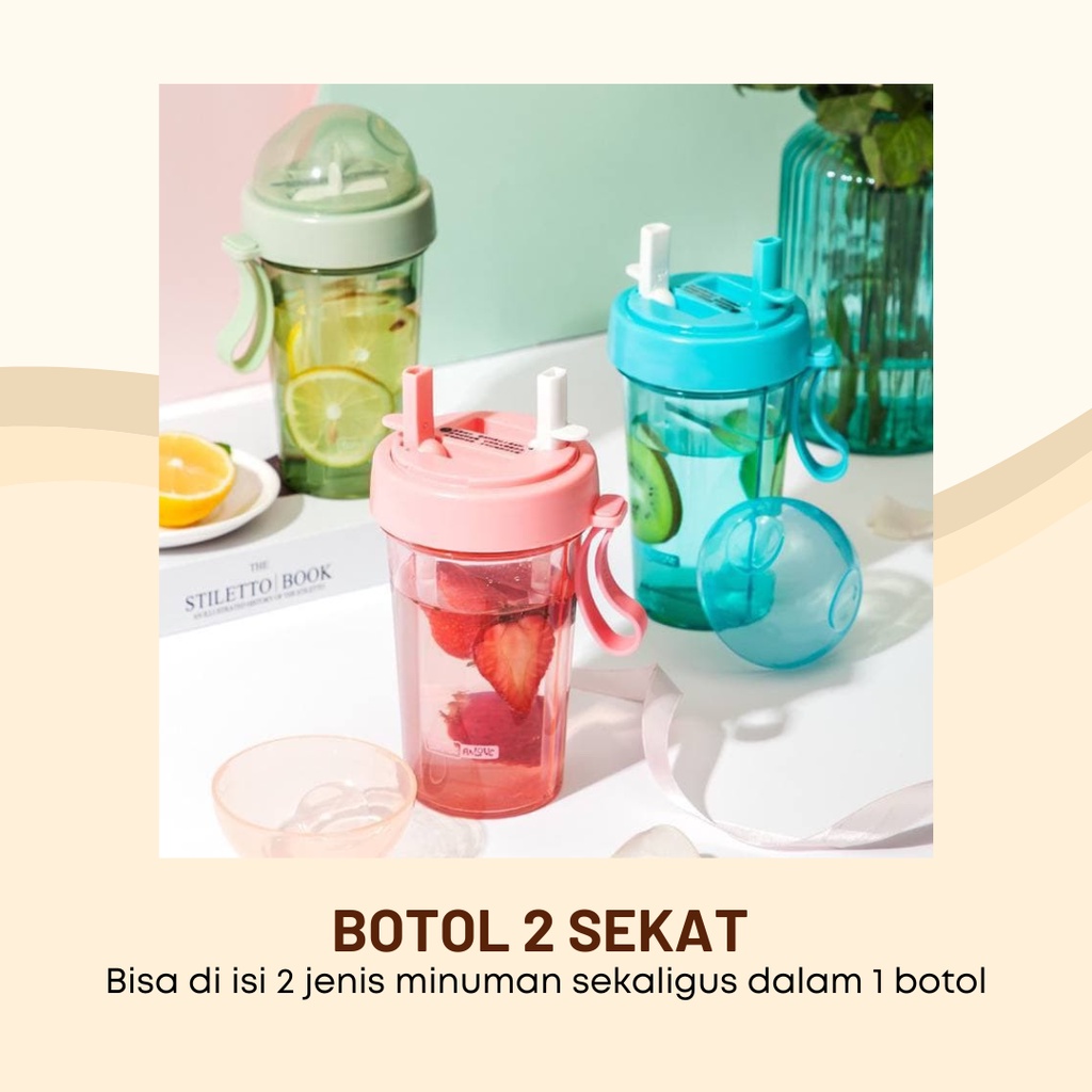 DUET COUPLE BOTTLE BOTOL MINUM DUET DUA SISI 2 SISI 2IN1 BOTOL SEKAT - tanpa bubble, POLOS 420 ML premium berkualitas elegan