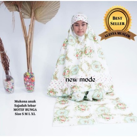 mukena anak motif kembang bahan katun jepang sajadah besar dan tebal