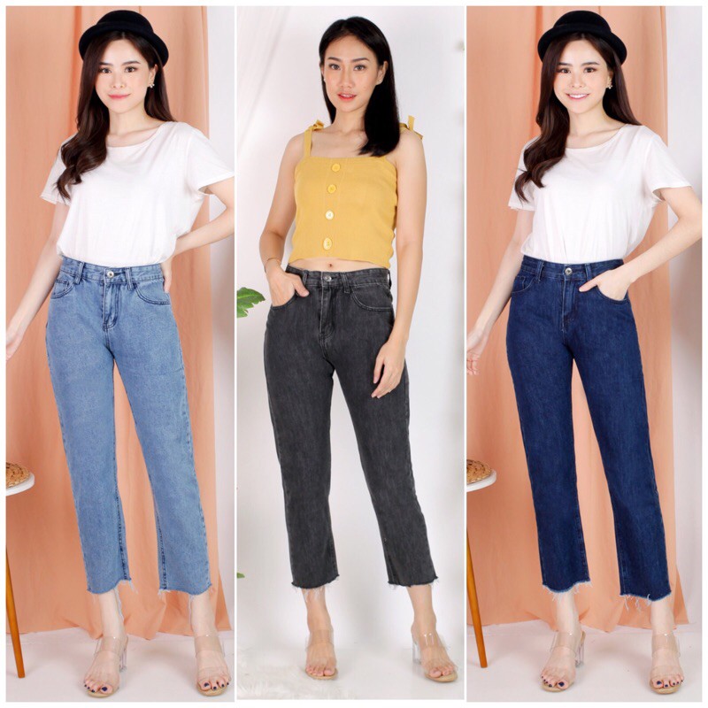 VIERLIN - BASIC BOYFRIEND JEANS UNFINISH - 227, 228, 229