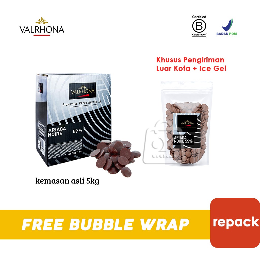 

Valrhona ARIAGA NOIRE 59% DARK Coklat Couverture Bentuk Koin (KHUSUS LUAR KOTA + ICE GEL)