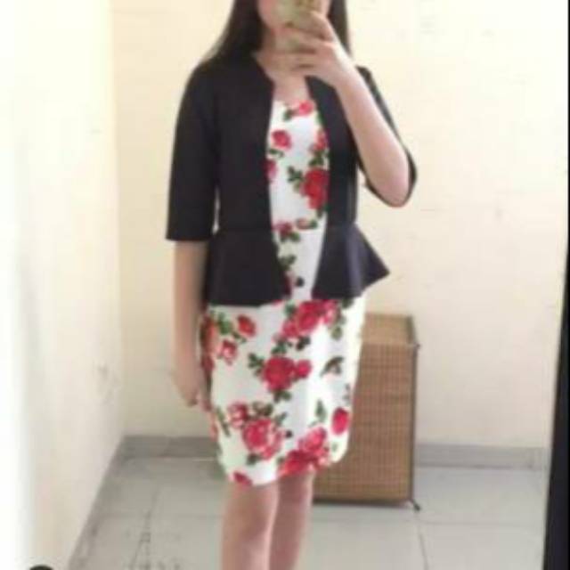 Dress scuba printing blazer formal casual juga bisa Ken-035