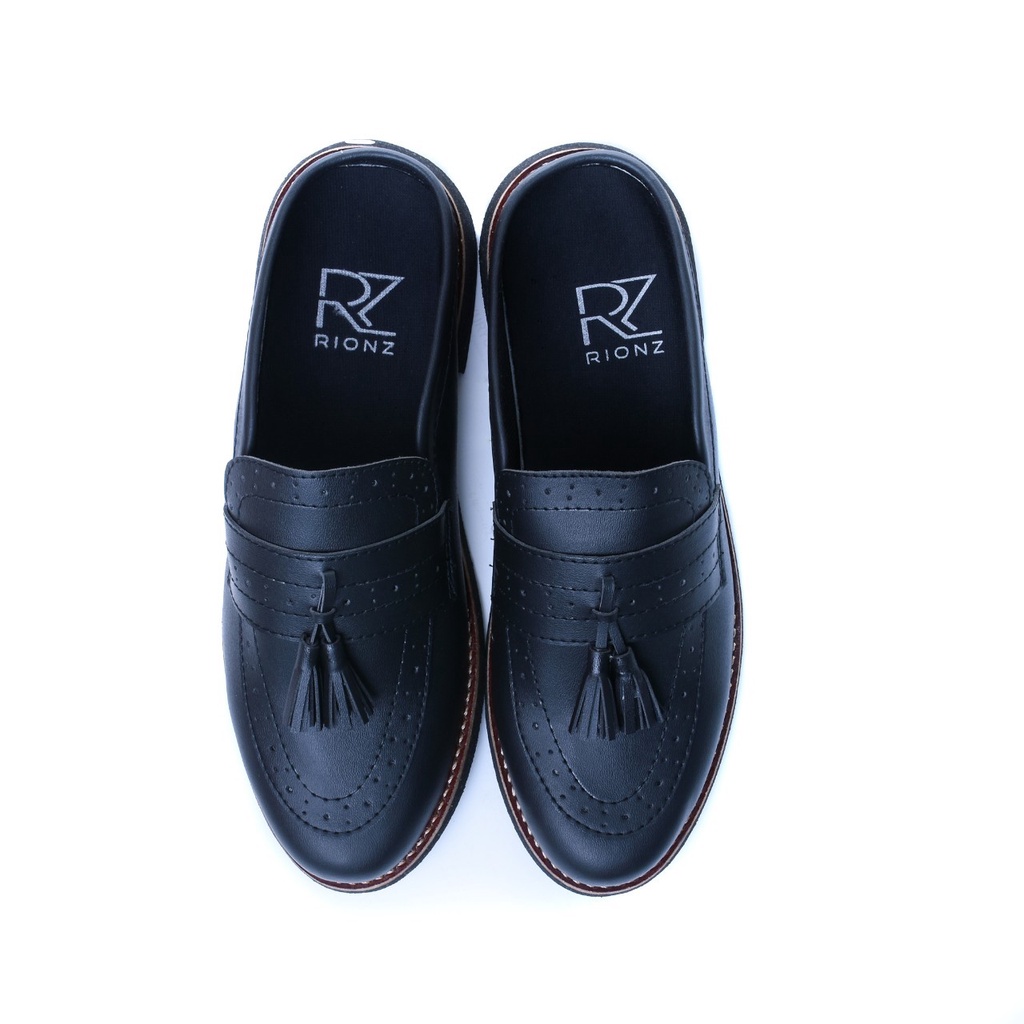 RIONZ MARKES BLACK BROWN - Sepatu Kulit PU Asli Casual Santai Slip On Pria Hitam Coklat Mules Slop Tutong Bustong Cowok Dewasa Semi Formal Pria Kantor Pesta Kondangan Gereja Original Murah Trendy Terbaru Terlaris