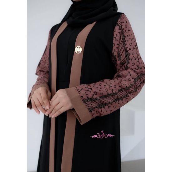 GAMIS CANTIK ELLEGANT HAURA DRESS MODEL CANTIK OUTER CARDIGAN ITY CREPE MIX BRUKAT BY ZAHIN BRAND OR