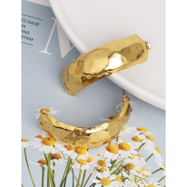 LRC Anting Tusuk Fashion Golden Alloy C-shaped Mirror Earrings D71010