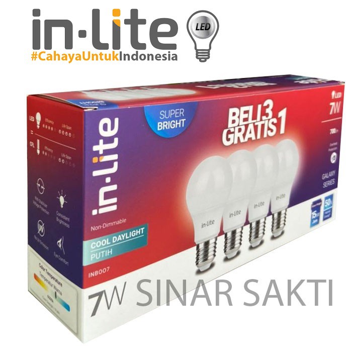 INLITE Lampu Led 7w Paket Beli 3 Gratis 1 Lampu Bohlam Bergaransi 7w