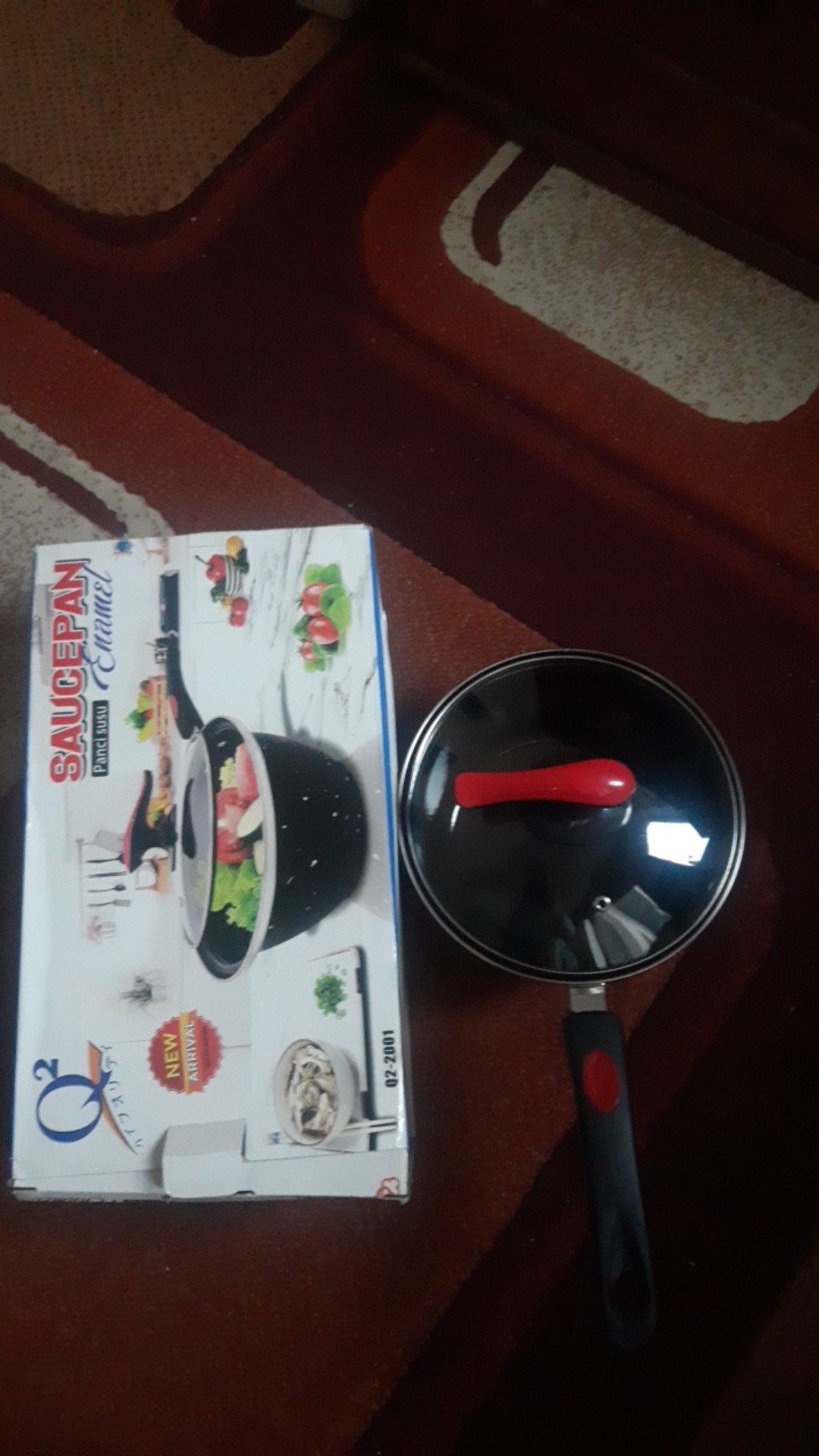 Panci Susu Enamel Q2 2001 Tutup Kaca 20cm - Panci Susu Saucepan Q2