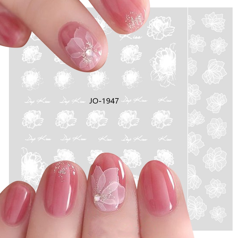 1 Lembar Stiker Kuku 3D Desain Bunga Warna Putih Untuk Dekorasi Nail Art