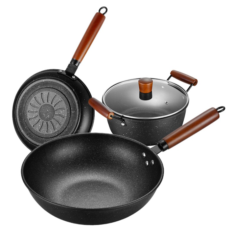 Panci Teflon Warna Cookware Frypan Saucepan set lengkap teflon panci 3 PCS + PISAU