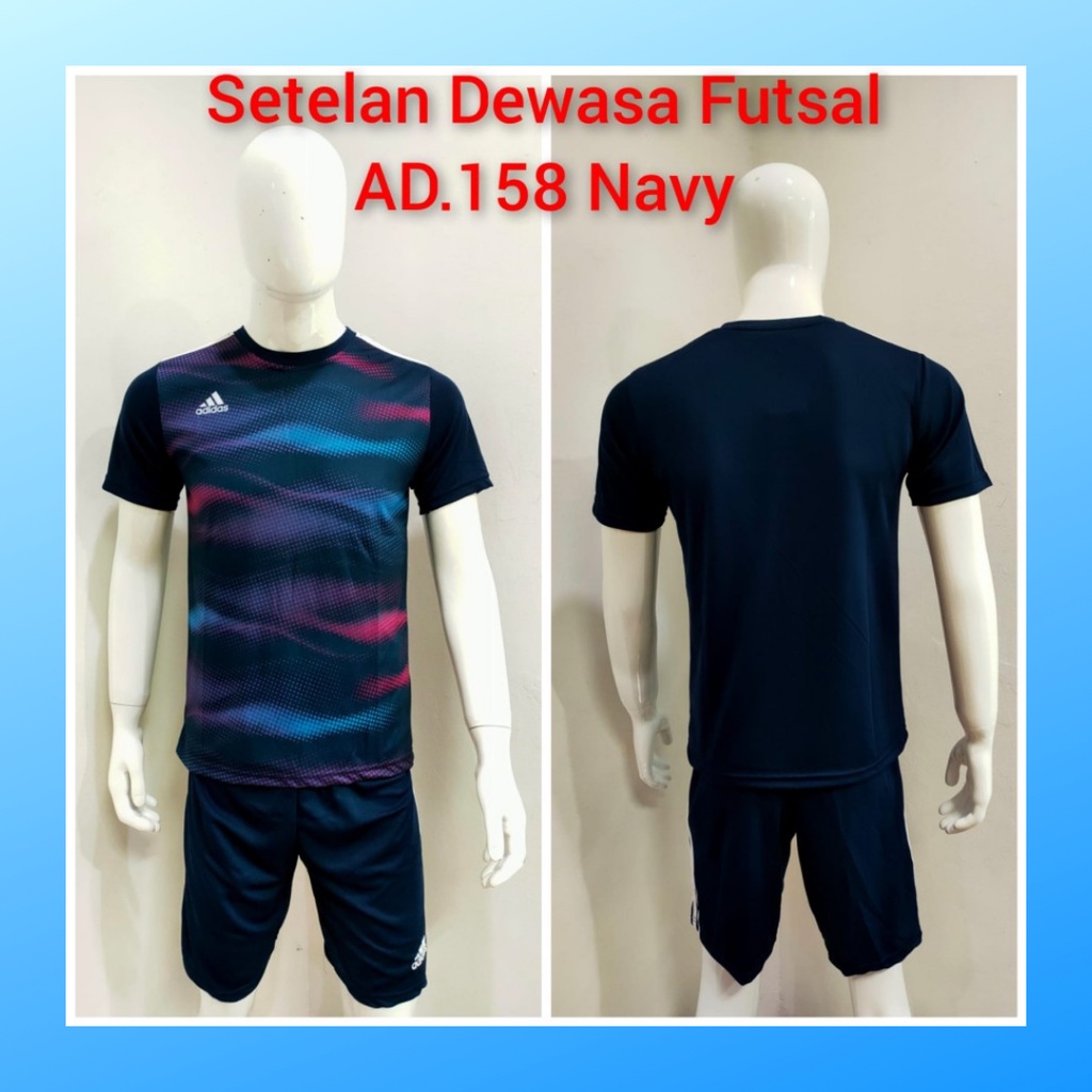 Kaos futsal pria jersey sepak bola baju dan celana setelan wanita dewasa t-shirt outfit seragam jarsey kostum olahraga pakaian apparel sport jersy soccer casual jersi suit AD158 navy