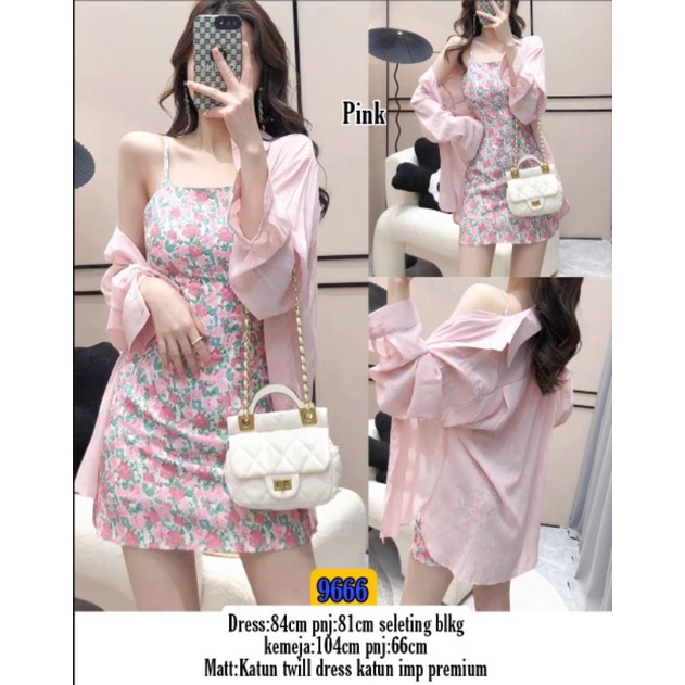 DRESS KEMEJA 2IN1 FLOWER 9666 / UKURAN DRES LD 84 CM, PJ 81 CM, KEMEJA LD 104 CM, PJ 66 CM / PAKAIAN