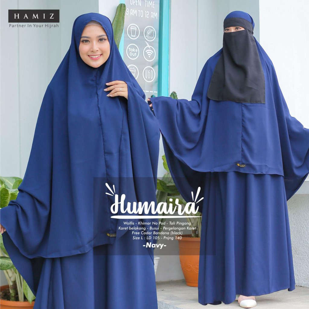 HUMAIRA SYARI gamis syari polos set khimar no pad tidak belah original HAMIZ-5