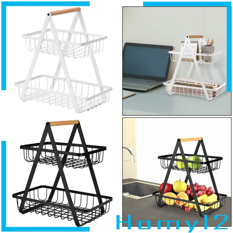 (Homyl2) Keranjang Buah / Roti Portable 2 Tingkat Bisa Dilepas