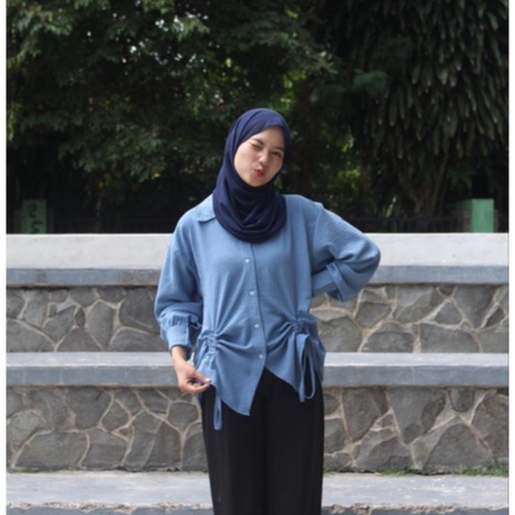 Becca Ruched Shirt - Kemeja Serut Wanita - Kemeja Katun Oversized Serut Depan - Helwa Shirt Kemeja Serut Crinkle Airflow - Atasan Wanita Lengan Panjang - Misty Blouse Serut - Kemeja Katun Poplin - Blouse Serut - Blouse Serut Depan