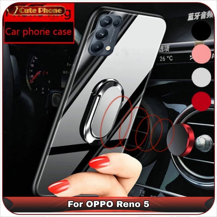 Casing OPPO Reno 5 Reno5 Soft Hard Tempered Glass Case i Ring