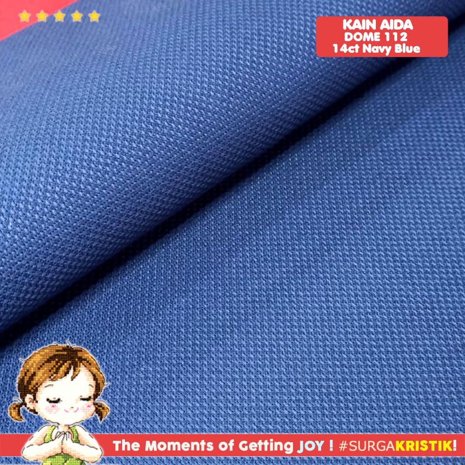 Kain Sulam Kristik Strimin Aida 14ct Navy Blue ukuran 50 x 150 cm