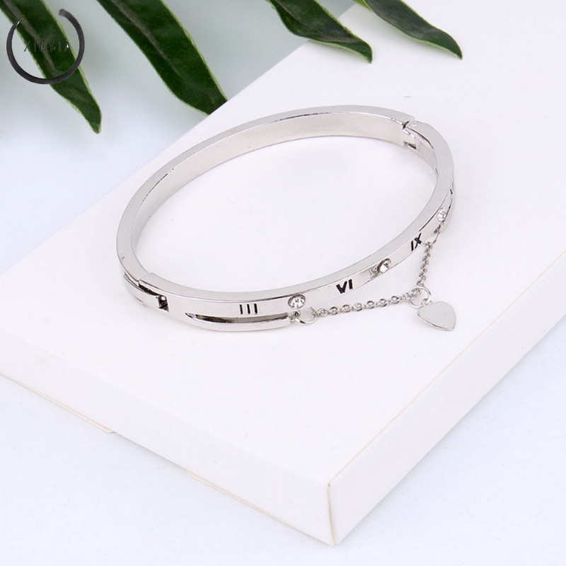 Luxury Gelang Stainless Steel Bracelets Bangles Female Heart Bracelet Rumbai Dengan Angka Romawi