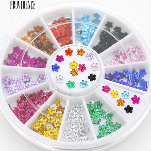 [Bayar Di Tempat] Multi-Warna Glitters Rhinestones Bunga Studs Manicure Wheel Nail Art Dekorasi