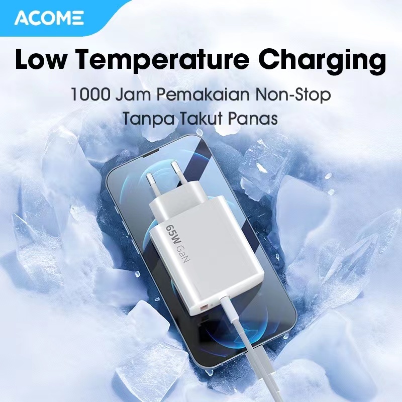 Charger ACOME ACG65 Charger GaN 65W High Power 2 Port Support All Fast-Charging Technology Garansi Resmi 1 Tahun