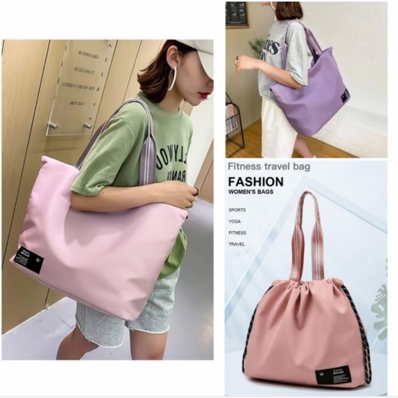 Korean Trending 2in1 Drawstring Oxford Tote Bag Double Opening Gym Bag