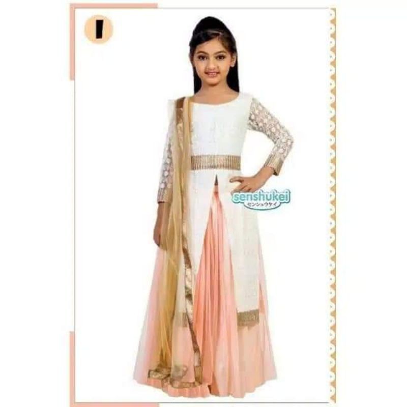 Gamis baju muslim Senshukei BAJU ANAK INDIA putih softpink
