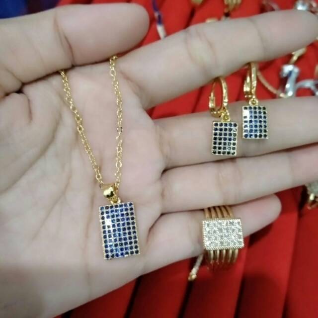 set emas xuping kalung dadu biru cantik