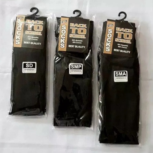 TERMURAH KAOS KAKI SEKOLAH SD SMP SMA HITAM POLOS SUDAH PACKING KEMASAN MH.ID