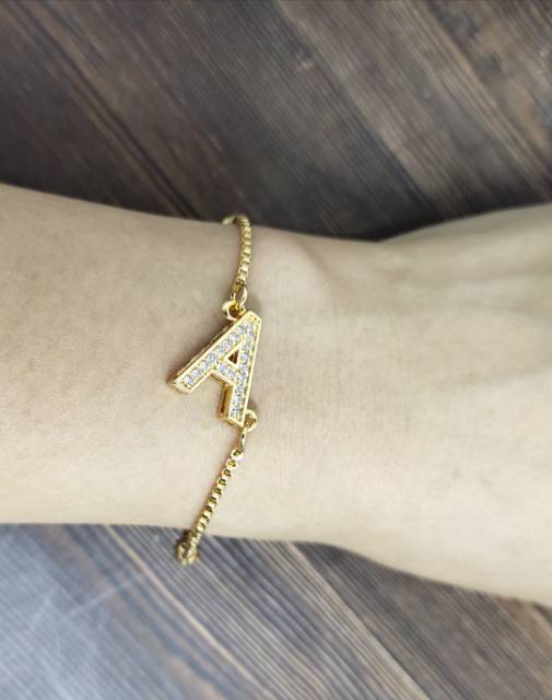 Fifi Fashion Gelang Tangan Huruf Abjad Inisial SANTA GOLD Perhiasan Wanita Terbaru