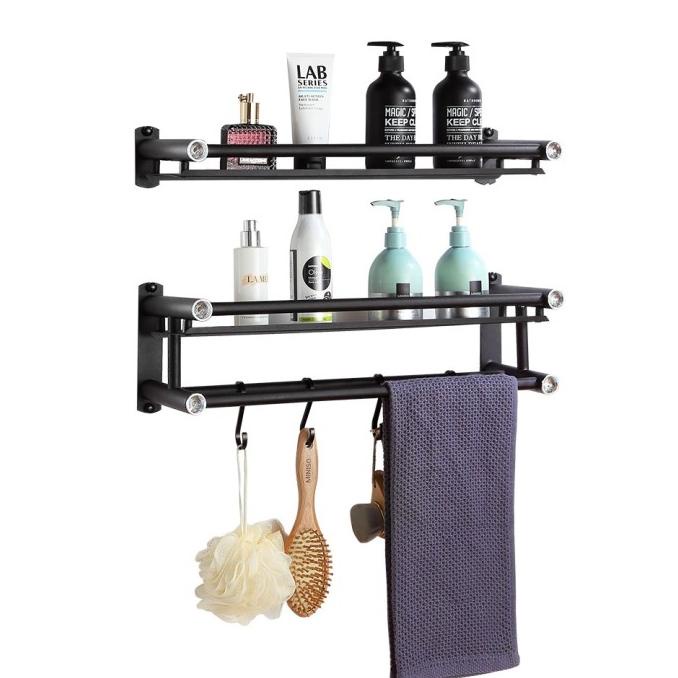 Micoe Rak Kamar Mandi Tempel Stainless Steel Hitam Rak Handuk 2 Tingka Qoristore42