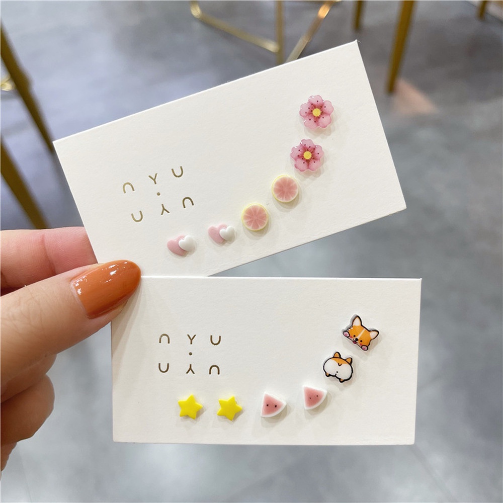 S925 Silver Needle Ceramic Earring Combination Exquisite Small Cute Simple Girl Student Earrings Wholesale 2021