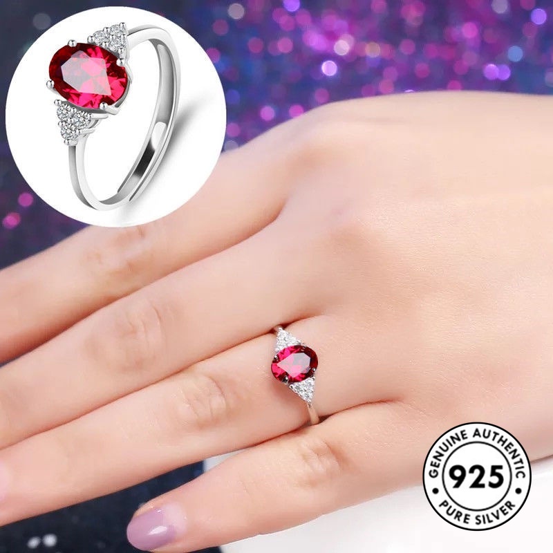 Cincin Sterling Silver 925 Model Terbuka Gaya Klasik Dengan Permata Warna-Warni Untuk Wanita