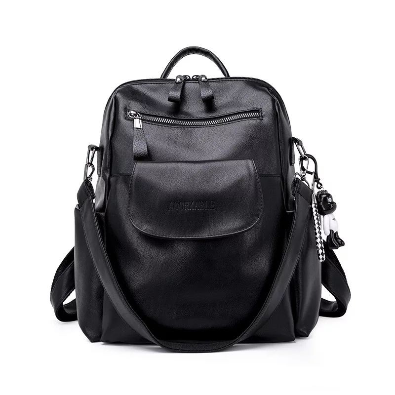 Tas Wanita Multifungsi Ransel Hitam Pu Kulit Tas Klasik Hitam Tas Sekolah untuk Gadis Remaja