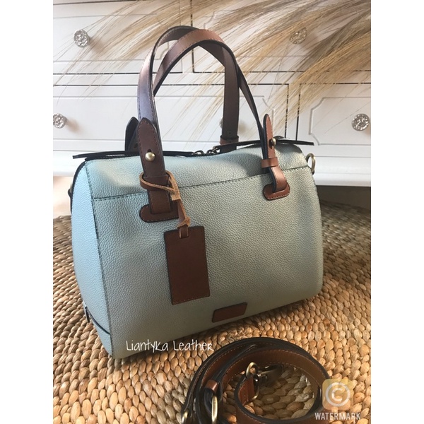 Tas Rachel asli Liantyka warna mint kulit sapi asli