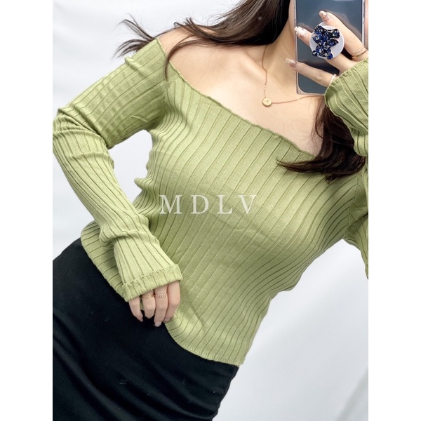 MDLV ~ Top ZIVA atasan Blouse Rajut Lengan Panjang Fashion Import