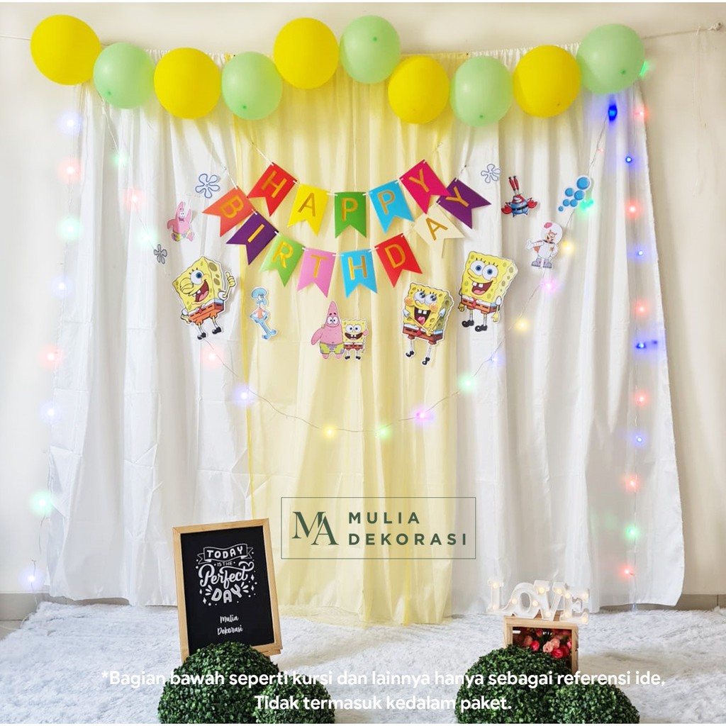 Backdrop Dekorasi Ulang Tahun Happy Birthday 1 set paket Tirai Pesta Anak Paket Karakter