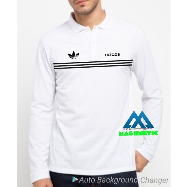Polo Shirt Pria Kaos kerah Baju Lengan Panjang Adidas bergaris