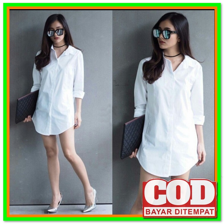 Kemeja Wanita Murah Baju Atasan Kerja W314 Hem Cewek Modis Casual Kere QI772 [Km Shinta Pj Putih Ro