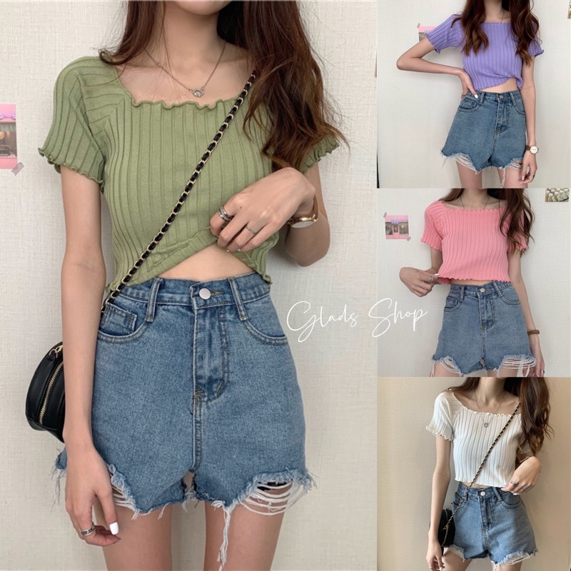 C288 • Sabrina Crop Top Import • Korean Style • Fashion Wanita