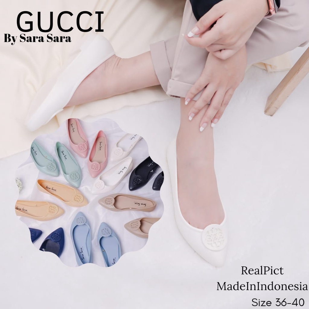 Sara Sara GUCCI Sepatu Jelly Wanita Flatshoes Jelly Sepatu Kerja Kantoran Casual Sepatu Karet Tahan Air Kekinian