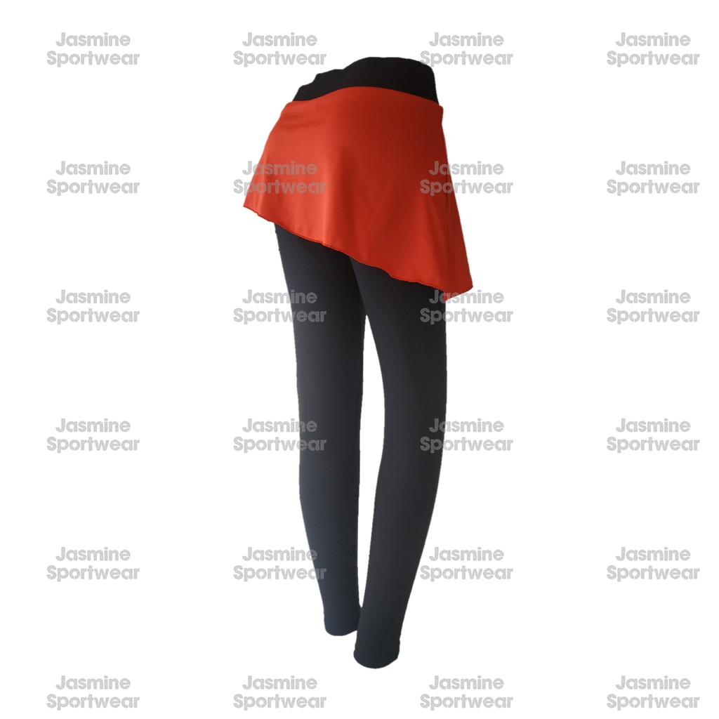 Legging Rok Senam Zumba Balet Yoga / Irreguler Legging Skirt-HITAM ROK MERAH