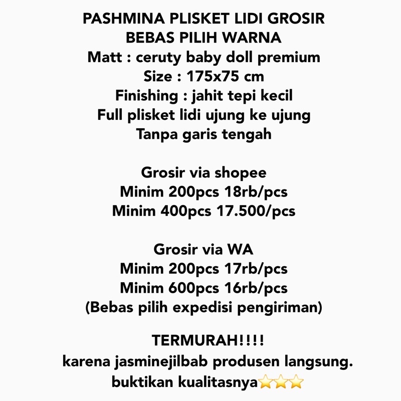 Pashmina Plisket Lidi Ceruty Baby Doll FULL TANPA GARIS TENGAH Pleats Plisir premium part 1⁷-1