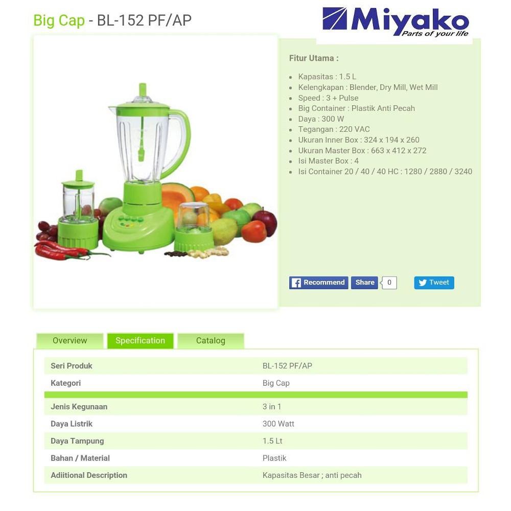 MIYAKO BLENDER PLASTIK PLASTIC BL-152 PF/AP miyako