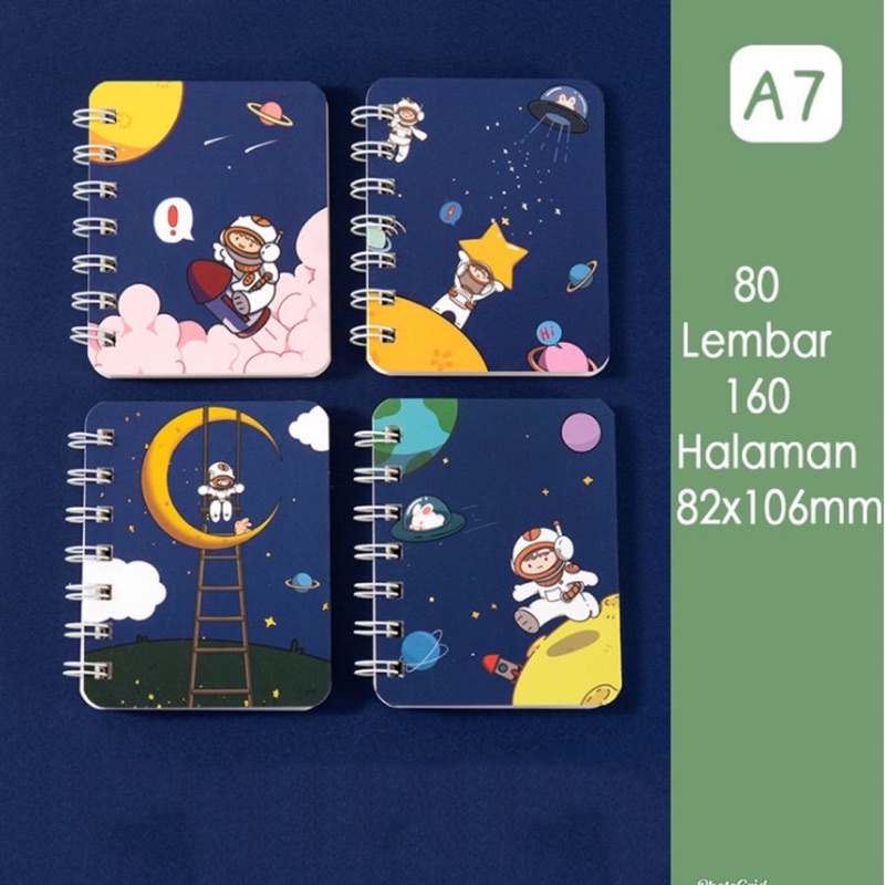 

notebook notepad ring A7 motif astronaut astronot notes luar angkasa space rocket ship moon bulan gaya korea planet tata surya buku catatan mini serbaguna multifungsi kawaii murah lucu cute ucul