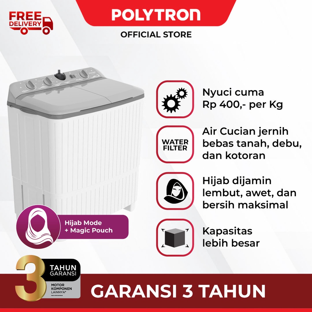 POLYTRON Mesin Cuci 2 Tabung Samba Series Hijab 8 KG - PWM 8076Y